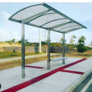 Bus stop with stainless steel roof